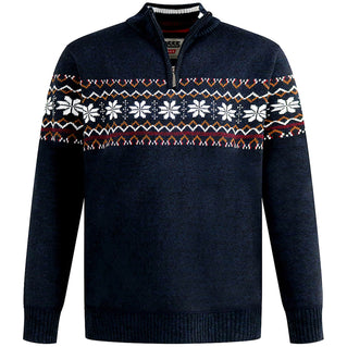 D555 Plus Size Edinson Fairisle Knitted 1/4 Jumper Navy Marl