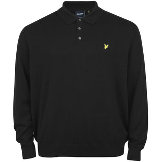 Lyle & Scott Plus Size Cotton Merino Long Sleeve Knitted Polo Jet Black