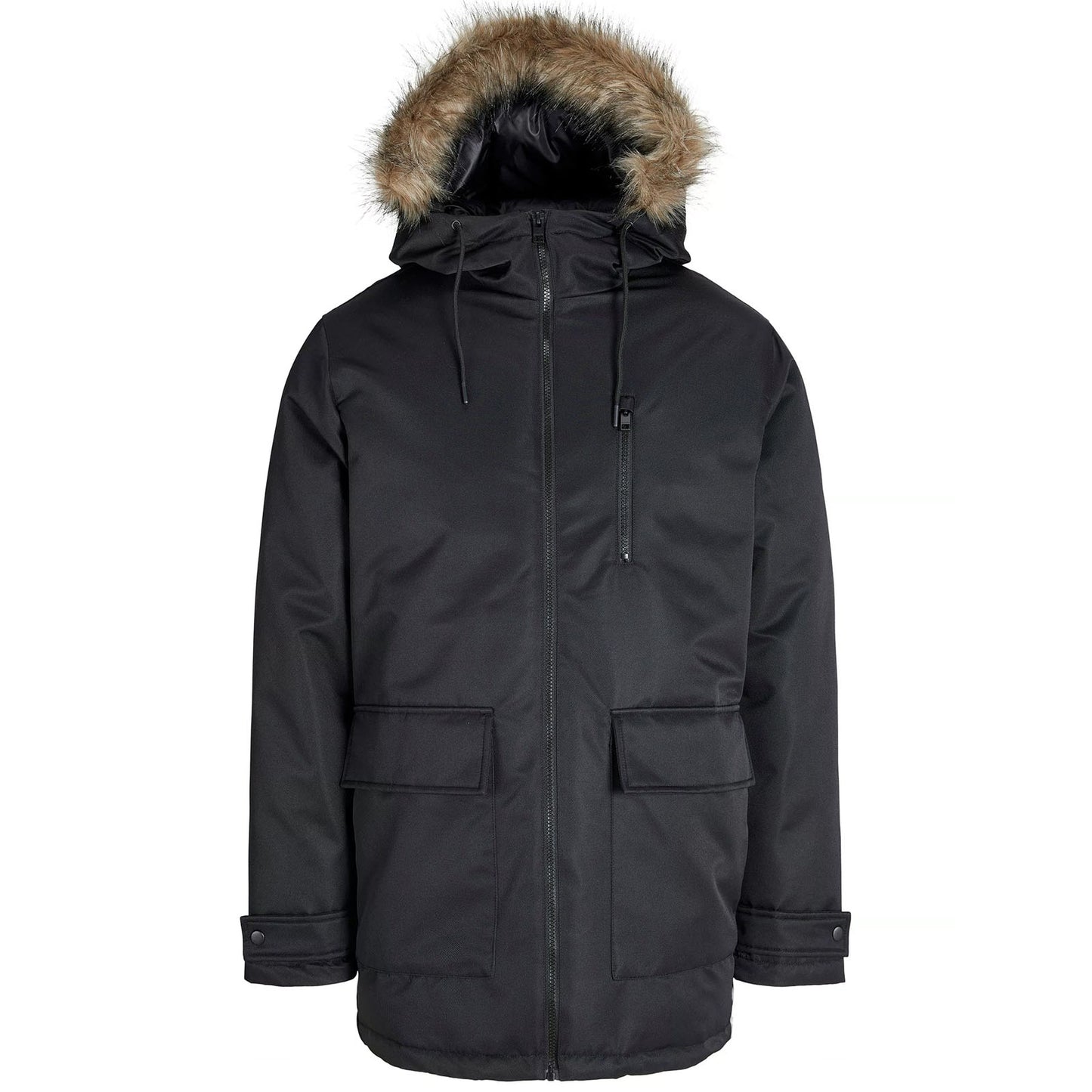 Jack & Jones Plus Size Charlie Detachable Faux Fur Trim Parka Black