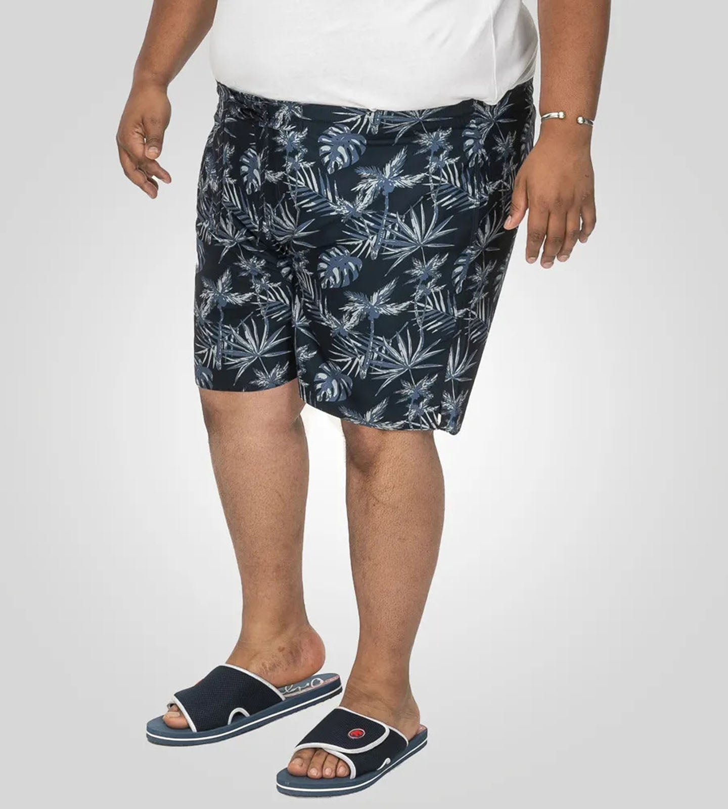 D555 Plus Size Cleethorpes Hawaiian Print Swim Shorts Navy