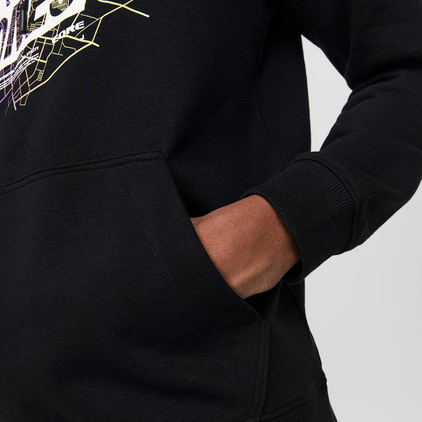 Jack & Jones Plus Size Map Logo Hoodie Black