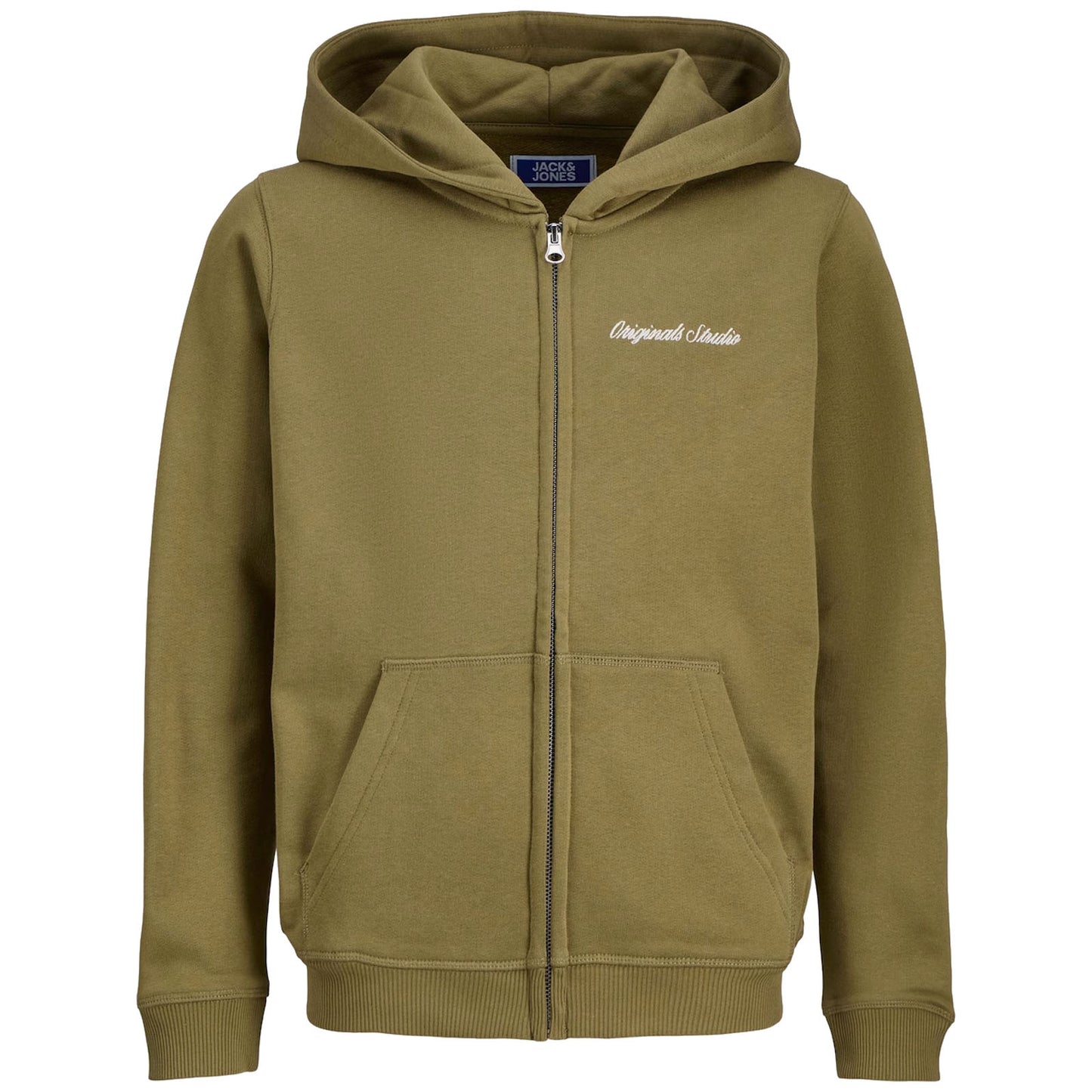 Jack & Jones Plus Size Norrebro Embroidered Zip Hoodie Olive Drab