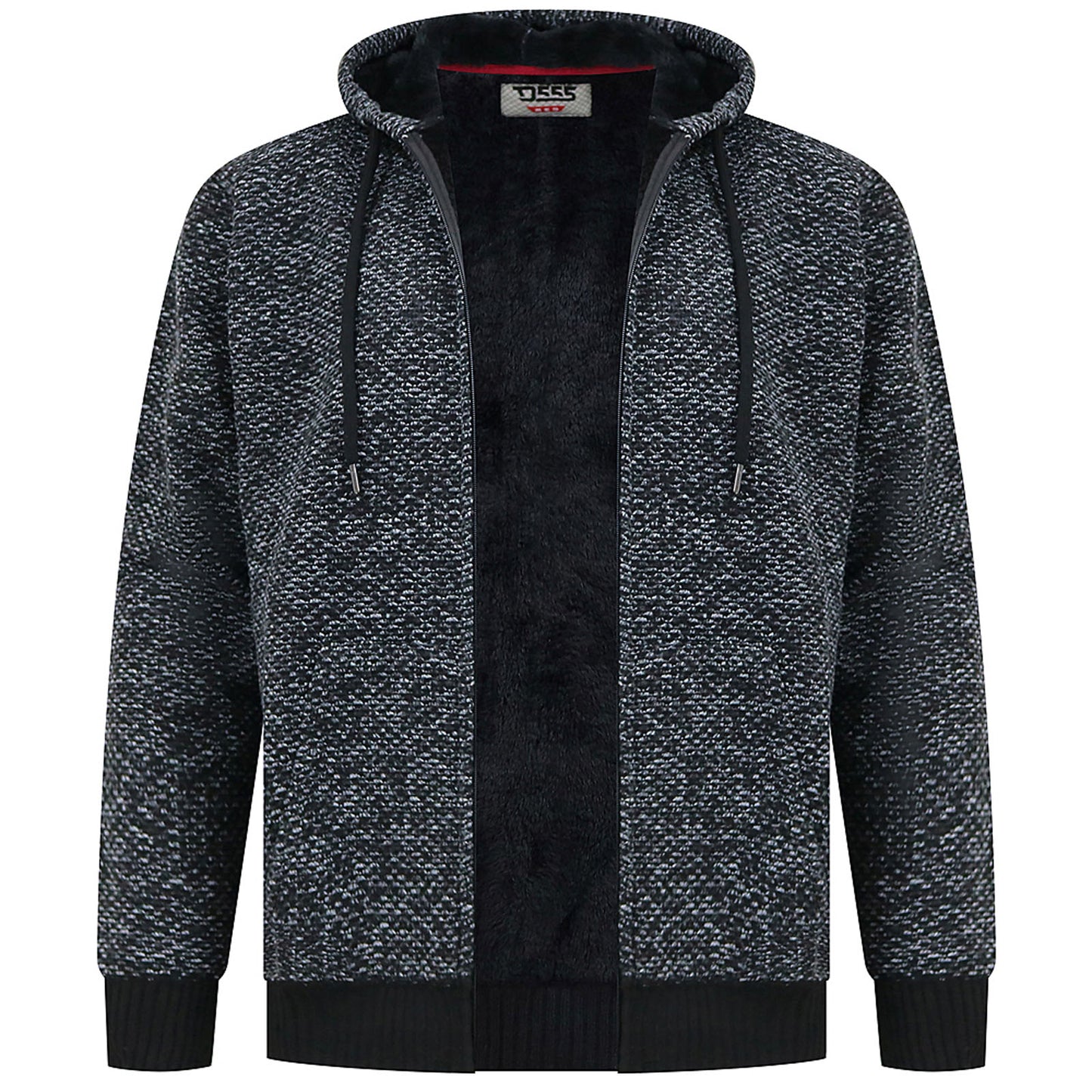 D555 Plus Size Fareham Knitted Zip Hoodie Black