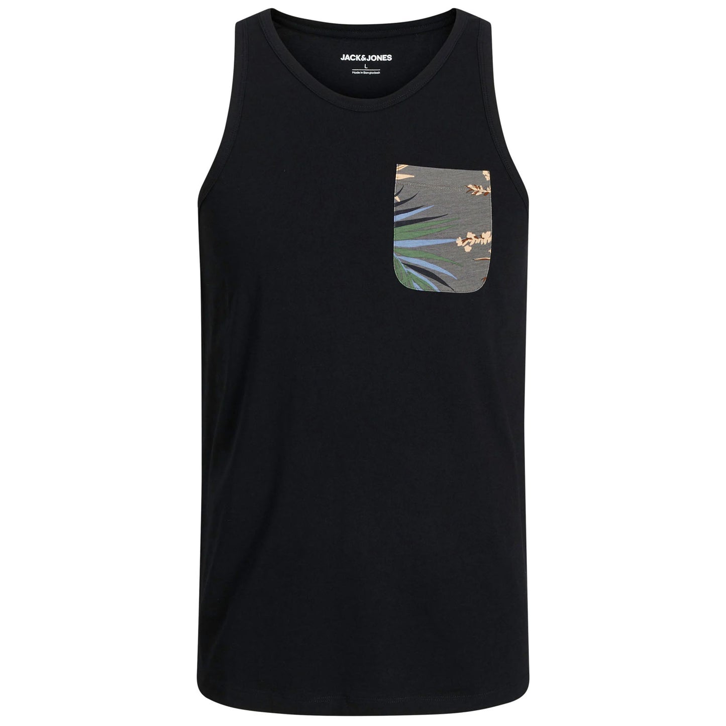 Jack & Jones Plus Size Hawaii Pocket Tank Top Black