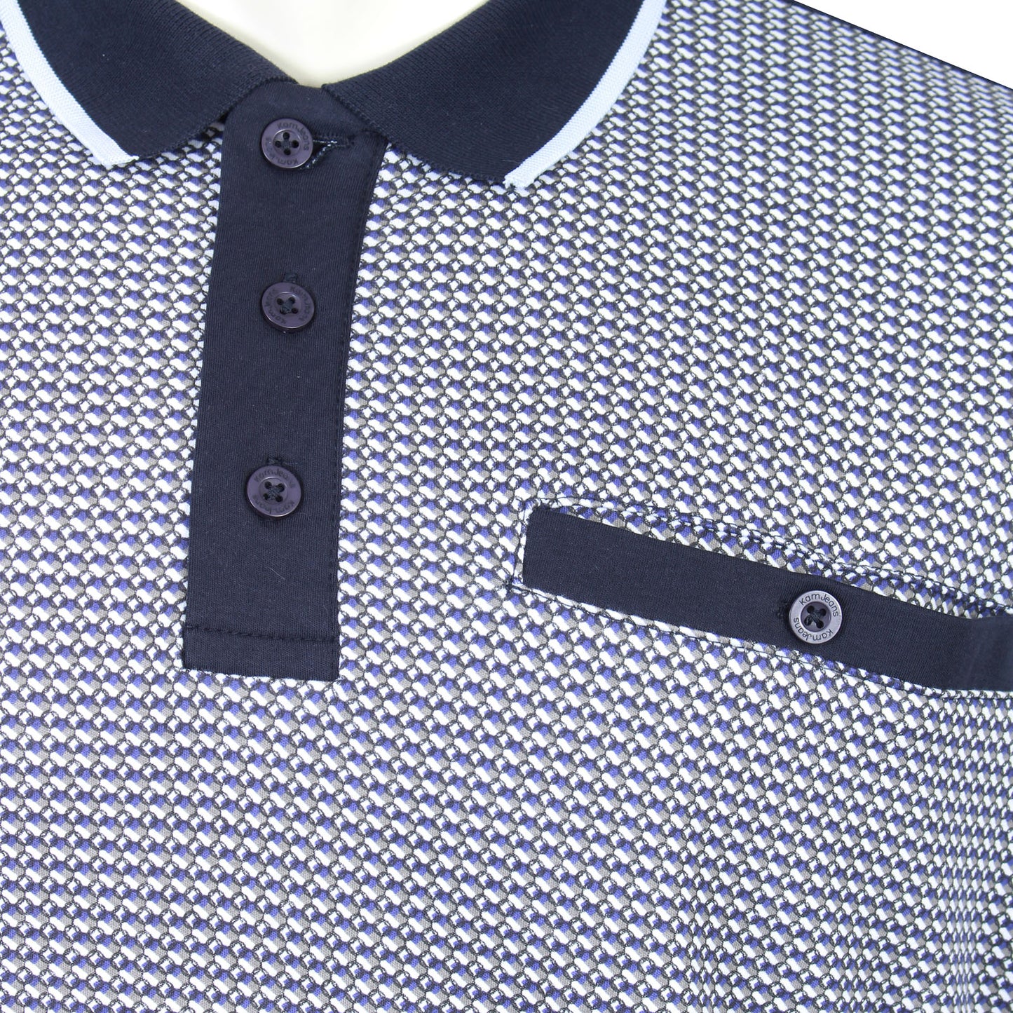 Kam Jeans Plus Size Smart Mini Geo Print Polo Navy