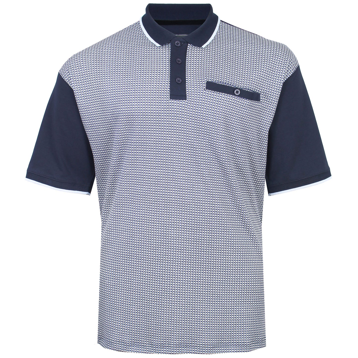 Kam Jeans Plus Size Smart Mini Geo Print Polo Navy