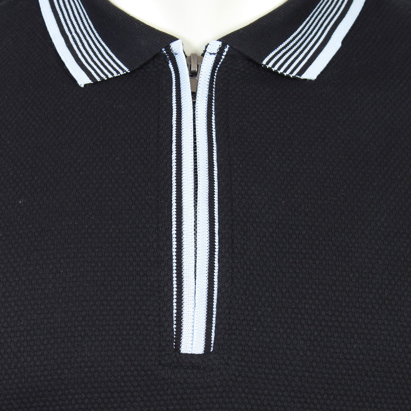 Kam Jeans Plus Size Textured Zip Up Polo Black