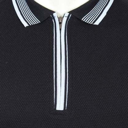 Kam Jeans Plus Size Textured Zip Up Polo Black