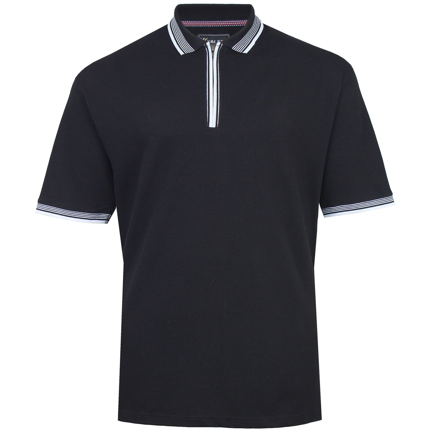 Kam Jeans Plus Size Textured Zip Up Polo Black