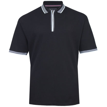 Kam Jeans Plus Size Textured Zip Up Polo Black