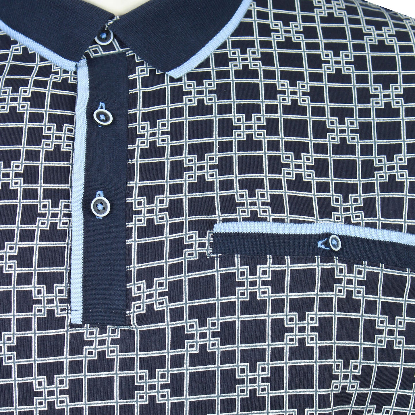 Kam Jeans Plus Size Geo Print Polo Navy