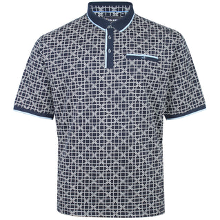 Kam Jeans Plus Size Geo Print Polo Navy