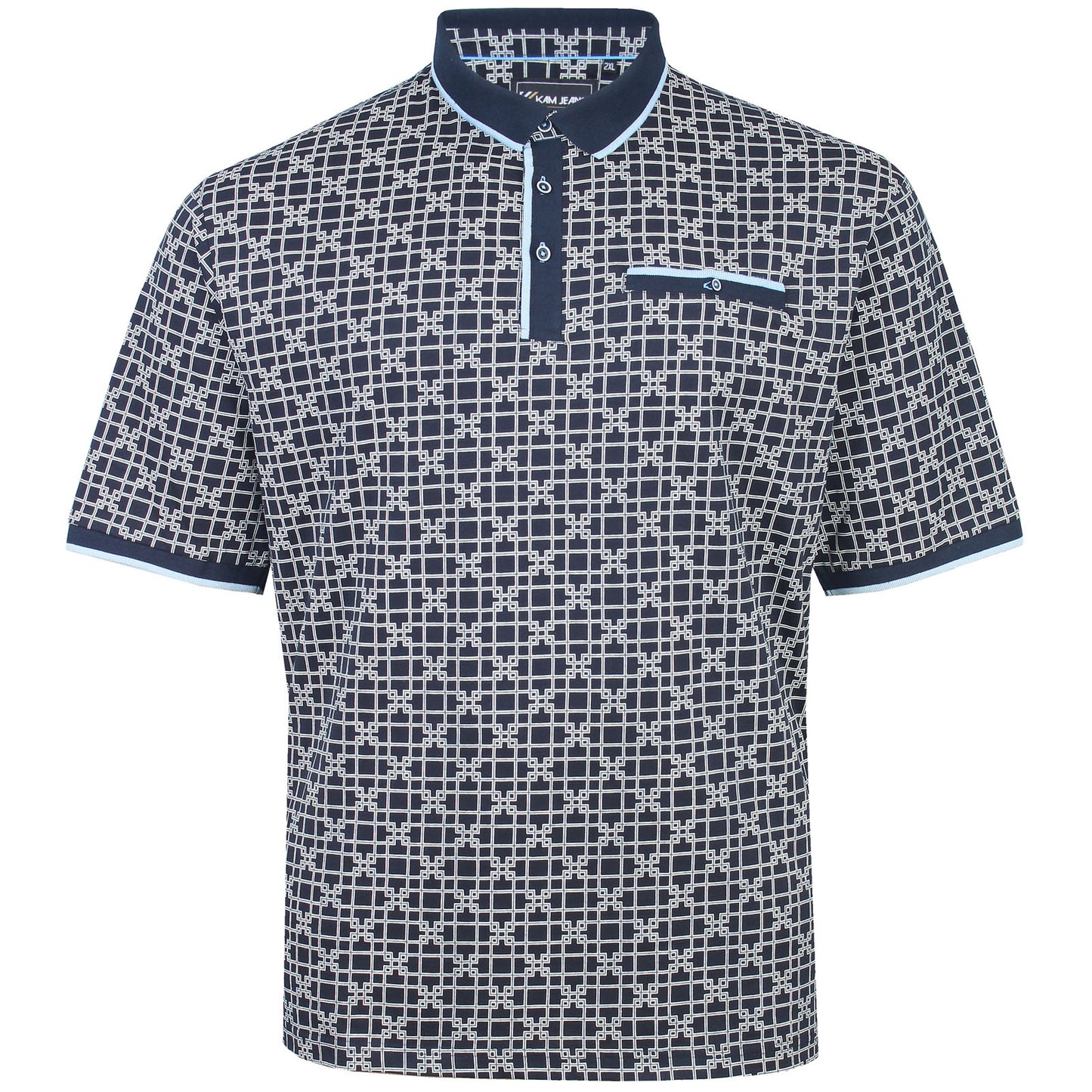 Kam Jeans Plus Size Geo Print Polo Navy