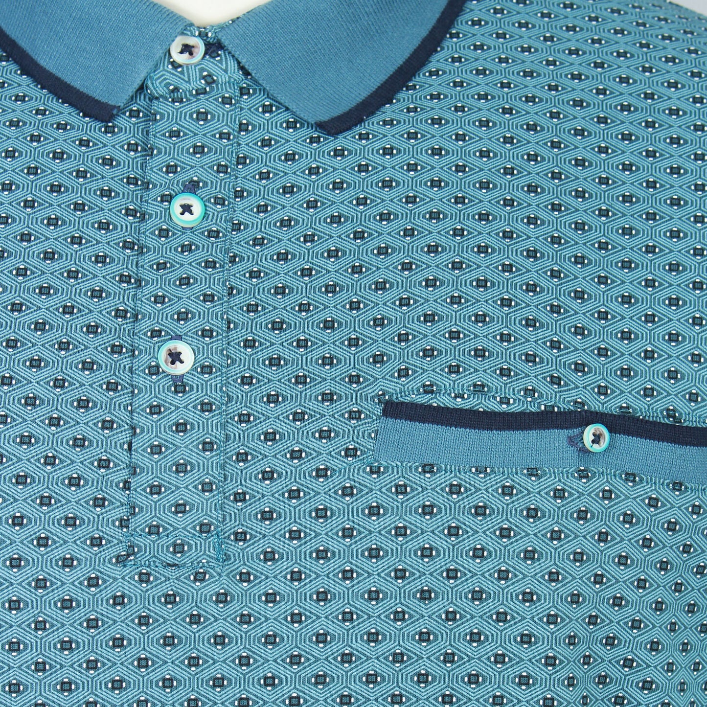 Kam Jeans Plus Size Geo Print Polo Pacific