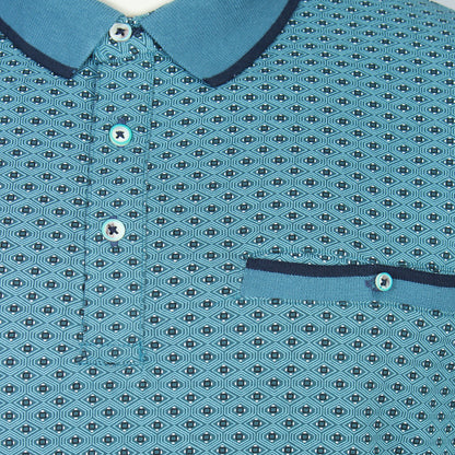 Kam Jeans Plus Size Geo Print Polo Pacific