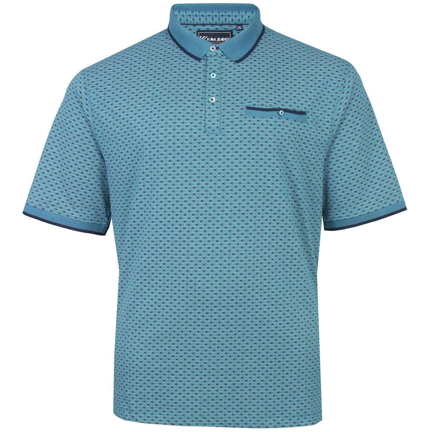 Kam Jeans Plus Size Geo Print Polo Pacific