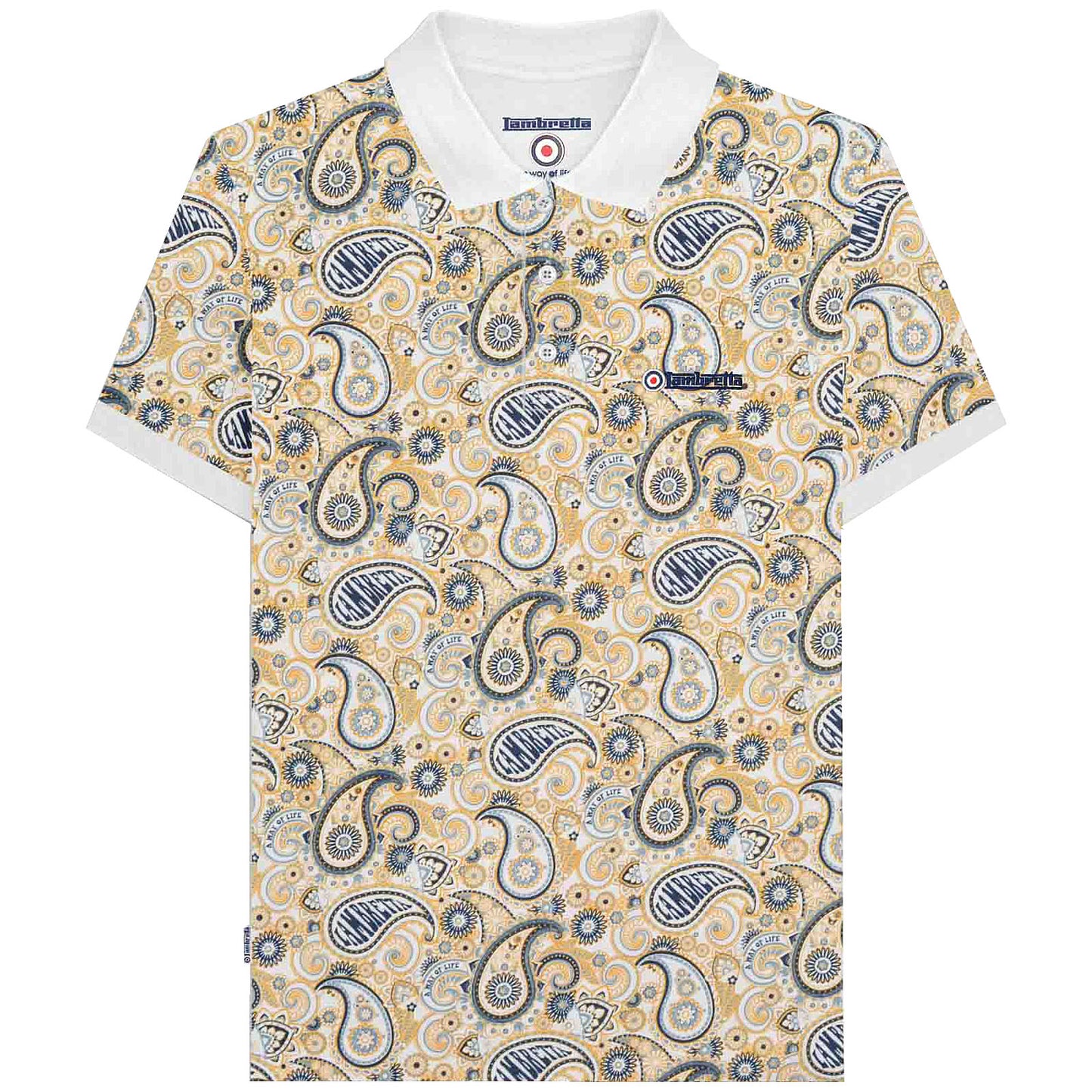 Lambretta Plus Size Paisley Brand Polo White/Navy
