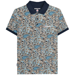 Lambretta Plus Size Paisley Brand Polo Navy/Smoke Blue
