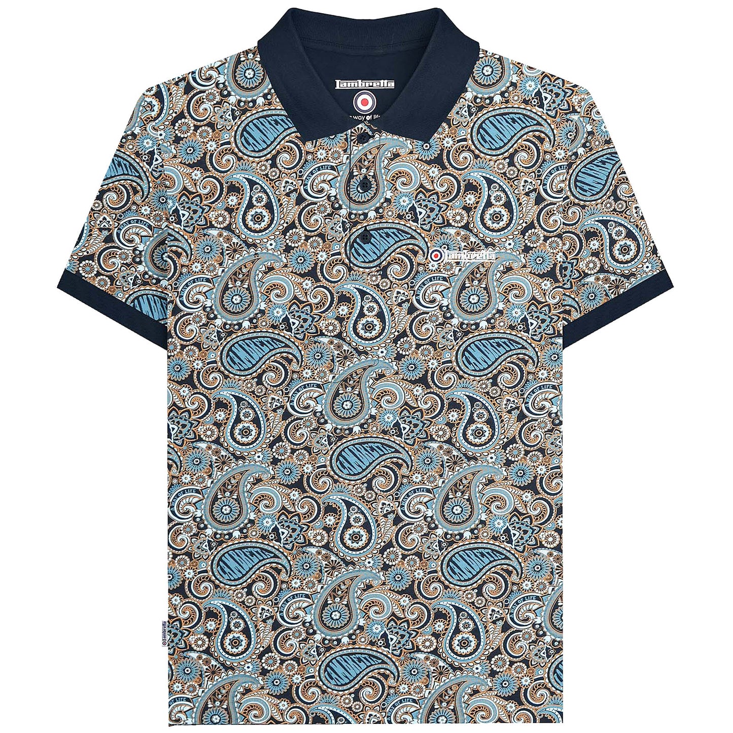 Lambretta Plus Size Paisley Brand Polo Navy/Smoke Blue