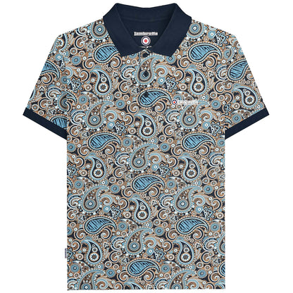 Lambretta Plus Size Paisley Brand Polo Navy/Smoke Blue
