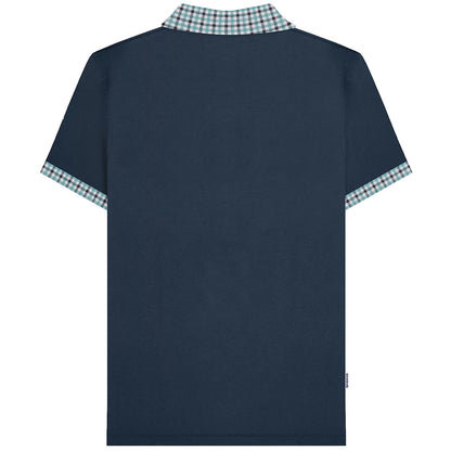 Lambretta Plus Size Gingham Collar Polo Navy