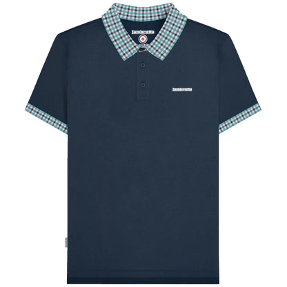 Lambretta Plus Size Gingham Collar Polo Navy