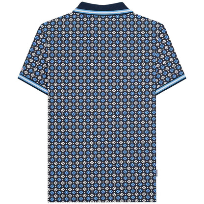 Lambretta Plus Size Geo Aop Polo Navy/Azure Blue