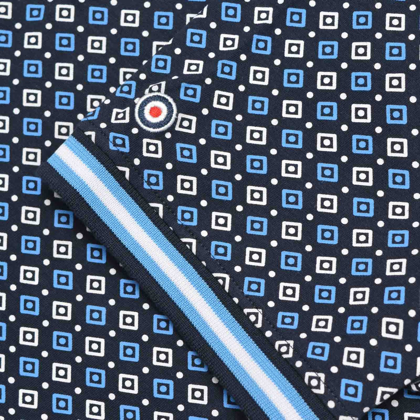 Lambretta Plus Size Geo Aop Polo Navy/Azure Blue