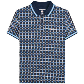 Lambretta Plus Size Geo Aop Polo Navy/Azure Blue