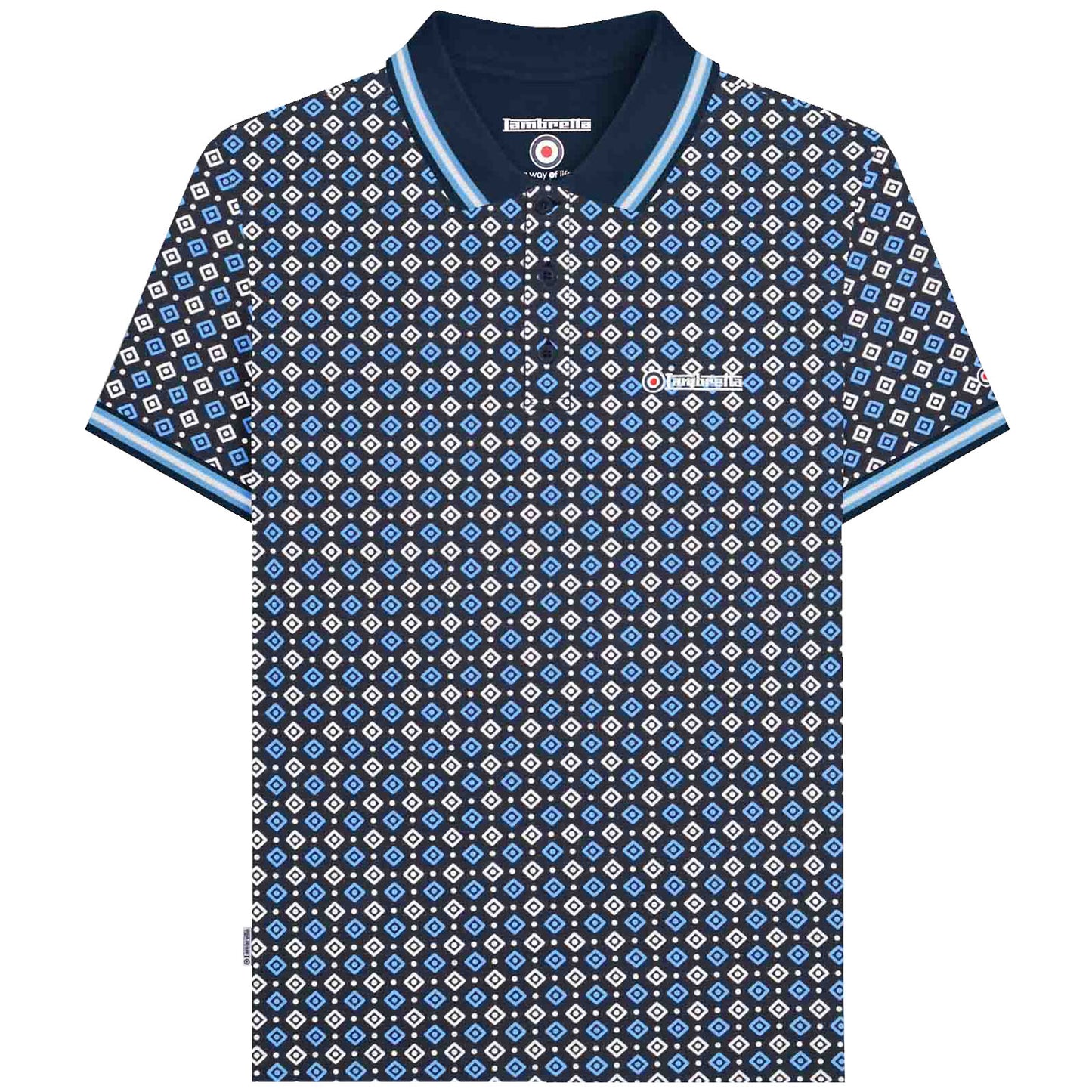 Lambretta Plus Size Geo Aop Polo Navy/Azure Blue