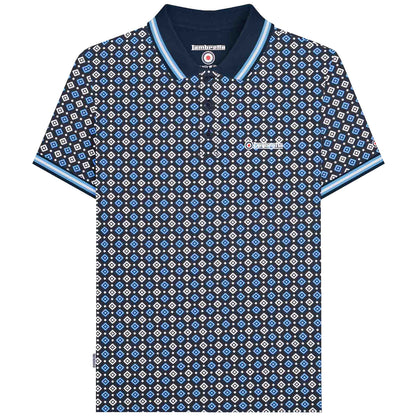 Lambretta Plus Size Geo Aop Polo Navy/Azure Blue