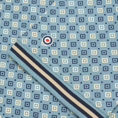 Lambretta Plus Size Geo Aop Polo Smoke Blue