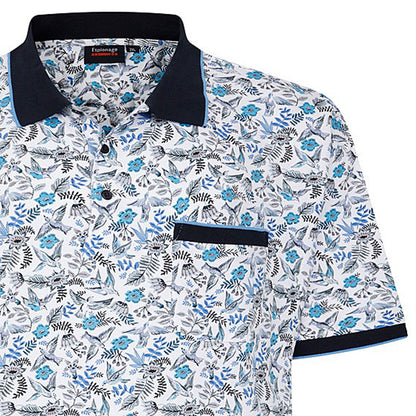 Espionage Plus Size All Over Bird Print Polo White