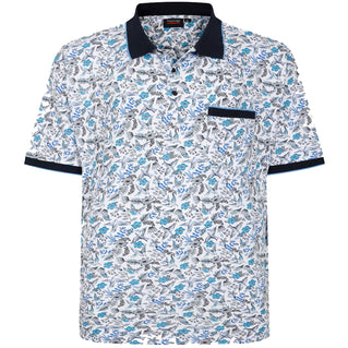 Espionage Plus Size All Over Bird Print Polo White