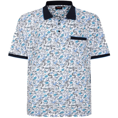 Espionage Plus Size All Over Bird Print Polo White