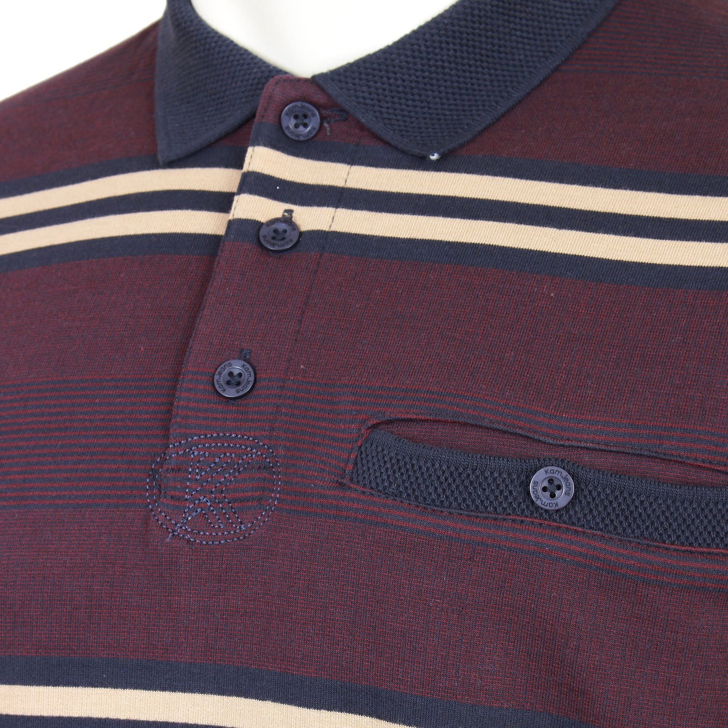 Kam Jeans Plus Size Jacquard Collar Striped L/S Polo Navy