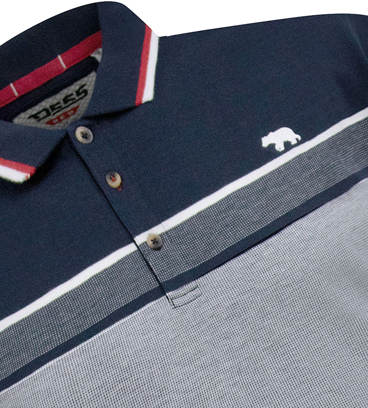 D555 Plus Size Stripe Jacquard Polo Navy