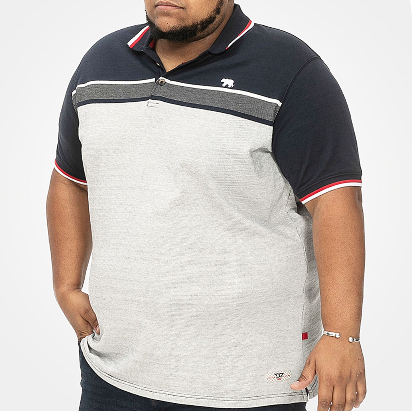 D555 Plus Size Stripe Jacquard Polo Navy