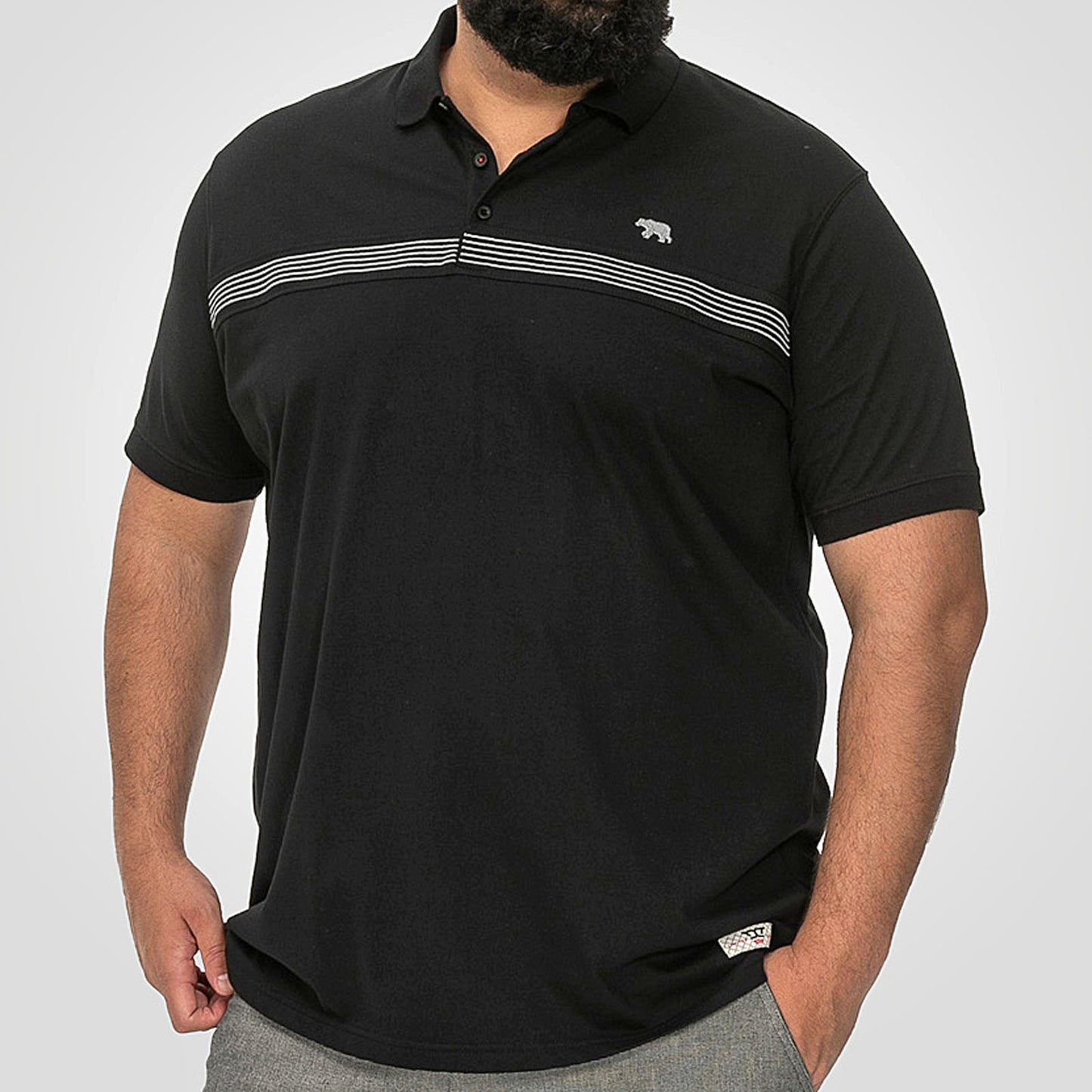 D555 Plus Size Stafford Embroidered Strip Polo Black