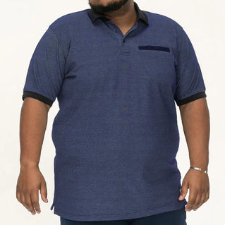 D555 Plus Size Contrast Collar Pique Polo Blue/Grey