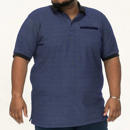 D555 Plus Size Contrast Collar Pique Polo Blue/Grey