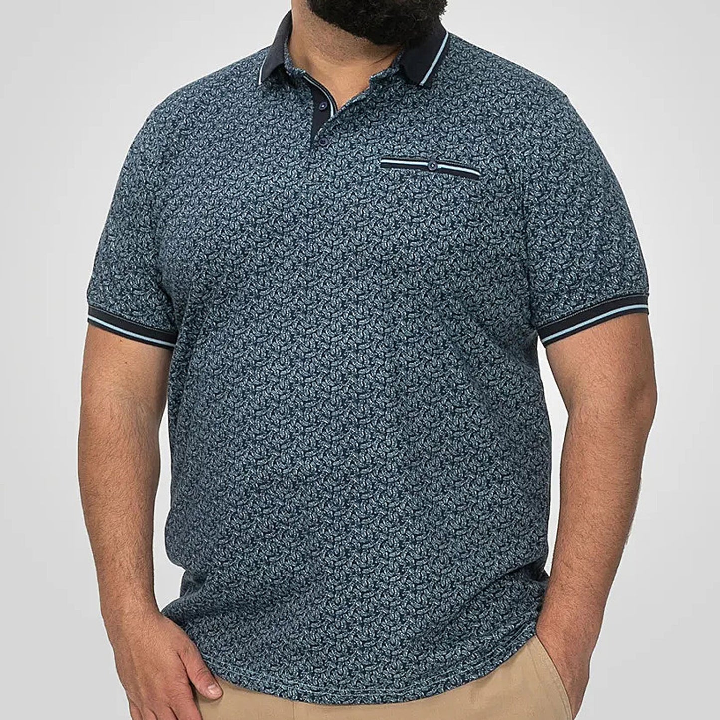 D555 Plus Size Woolwich Aop Ribbed Trim Polo Blue