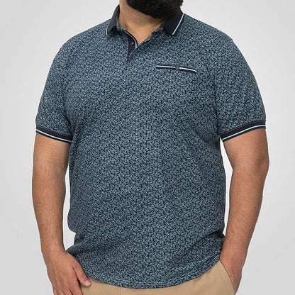 D555 Plus Size Woolwich Aop Ribbed Trim Polo Blue