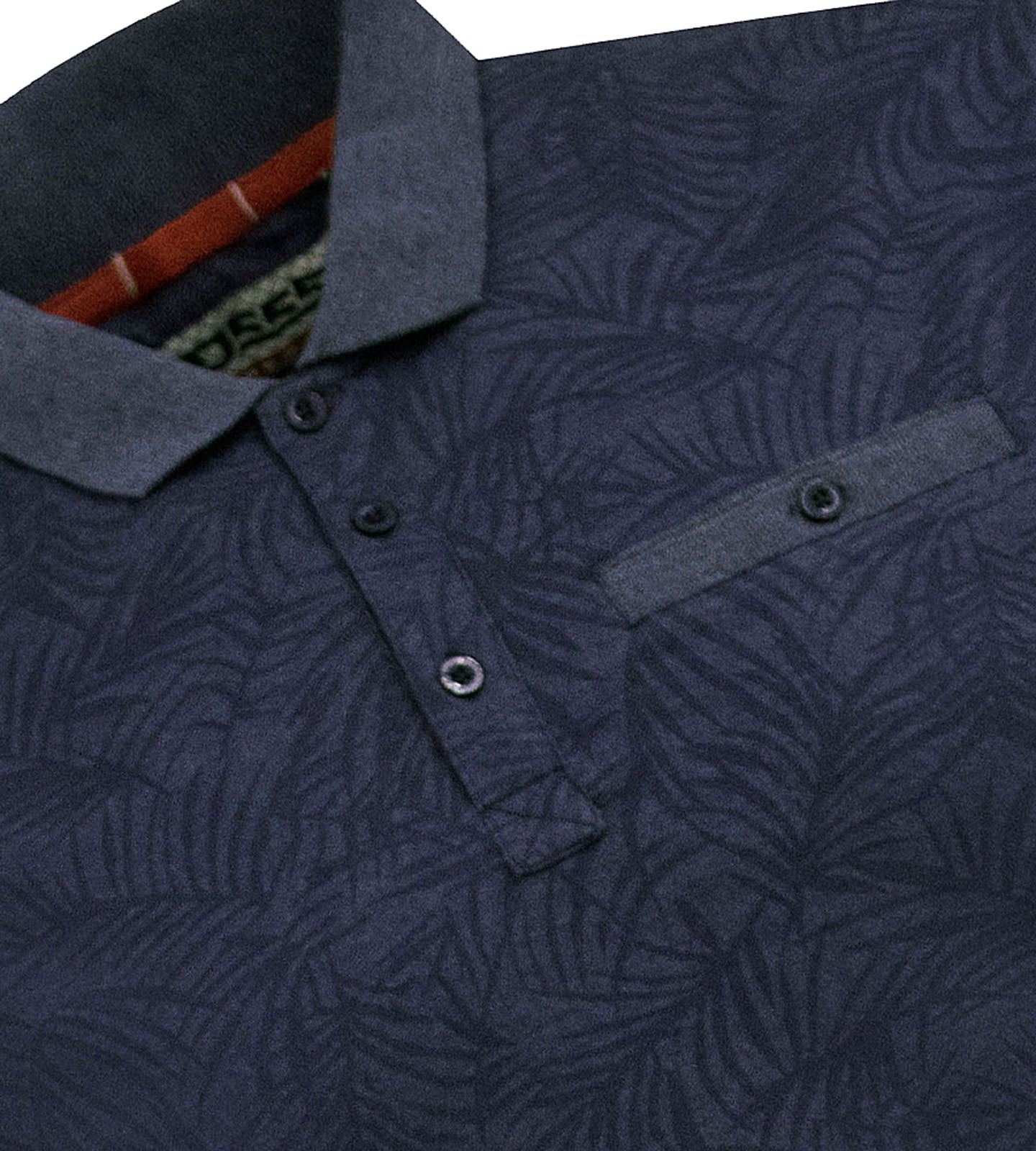 D555 Plus Size All Over Leaf Print Polo Denim