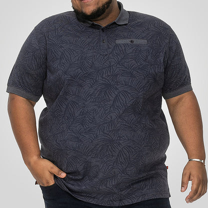 D555 Plus Size All Over Leaf Print Polo Denim