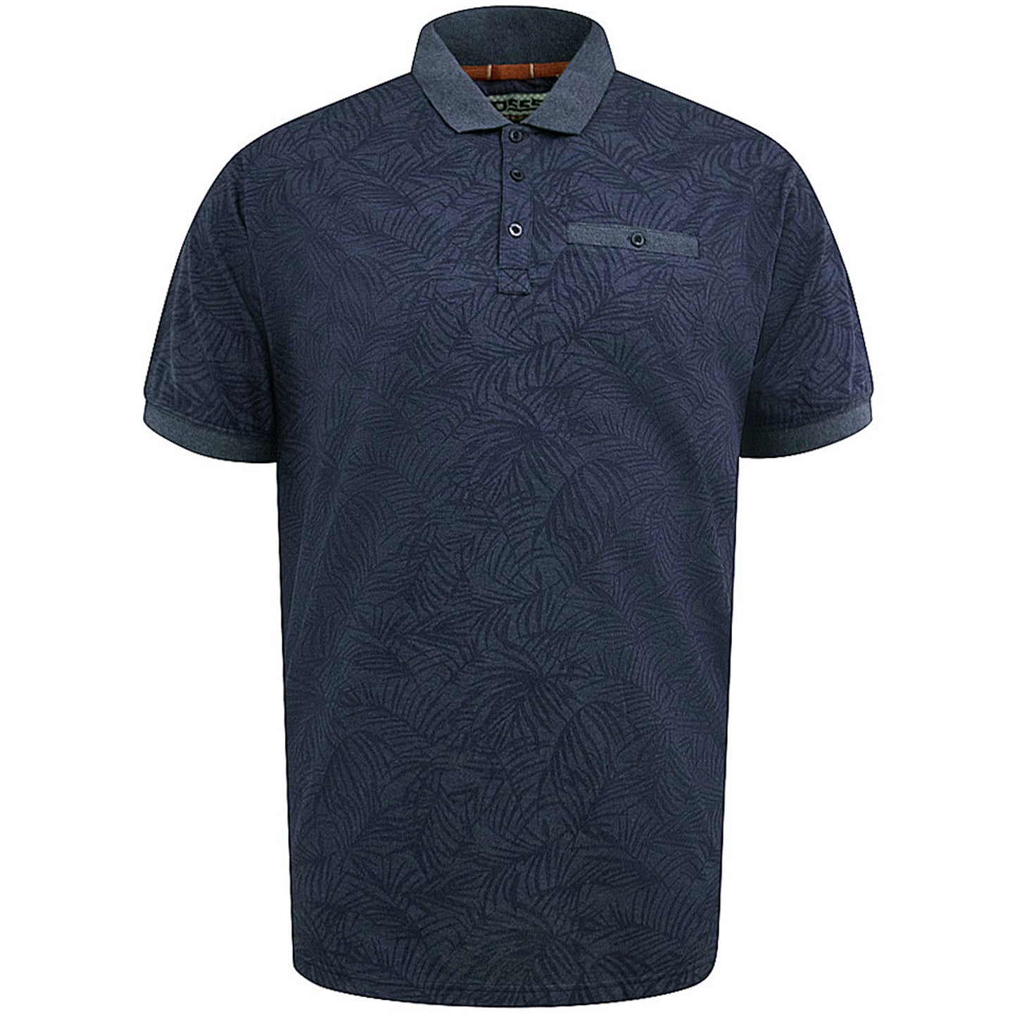 D555 Plus Size All Over Leaf Print Polo Denim