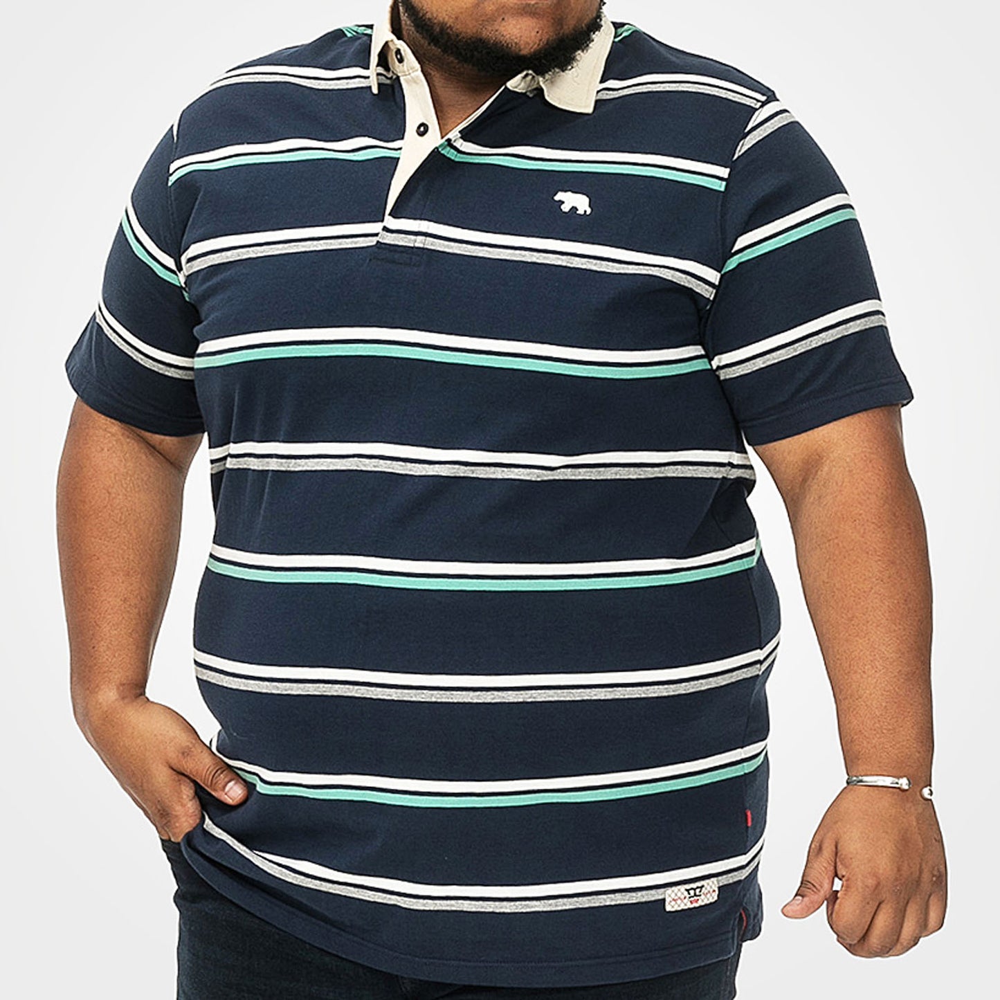 D555 Plus Size Striped Rugby Polo Navy
