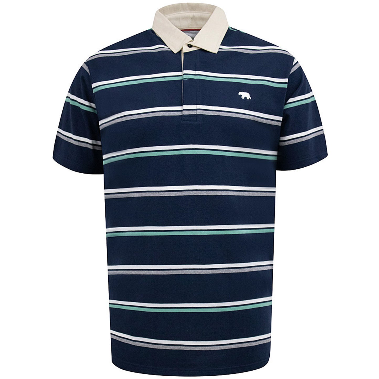 D555 Plus Size Striped Rugby Polo Navy
