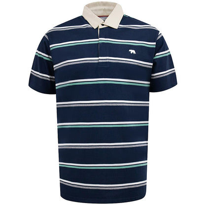 D555 Plus Size Striped Rugby Polo Navy