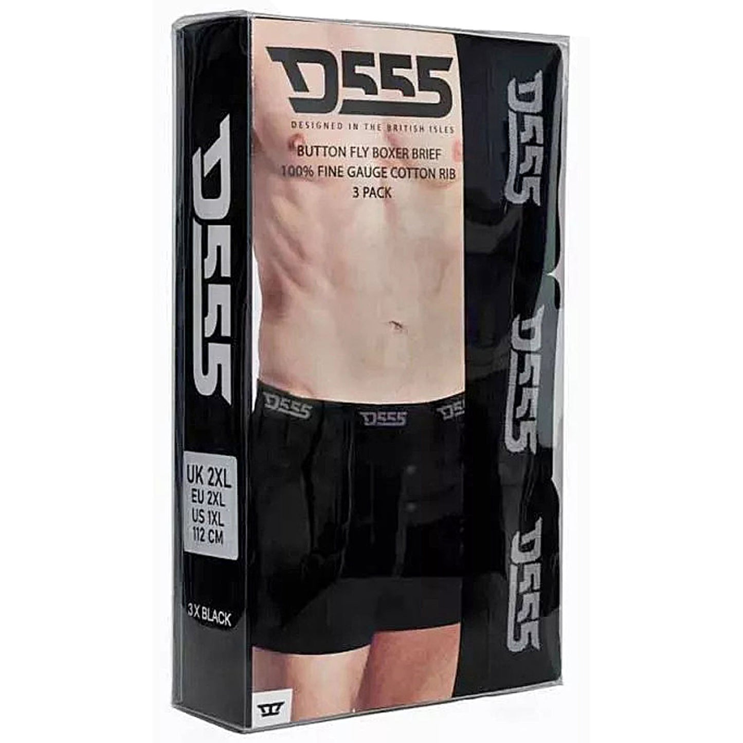 D555 Plus Size Driver Boxer Briefs 3-Pack Black